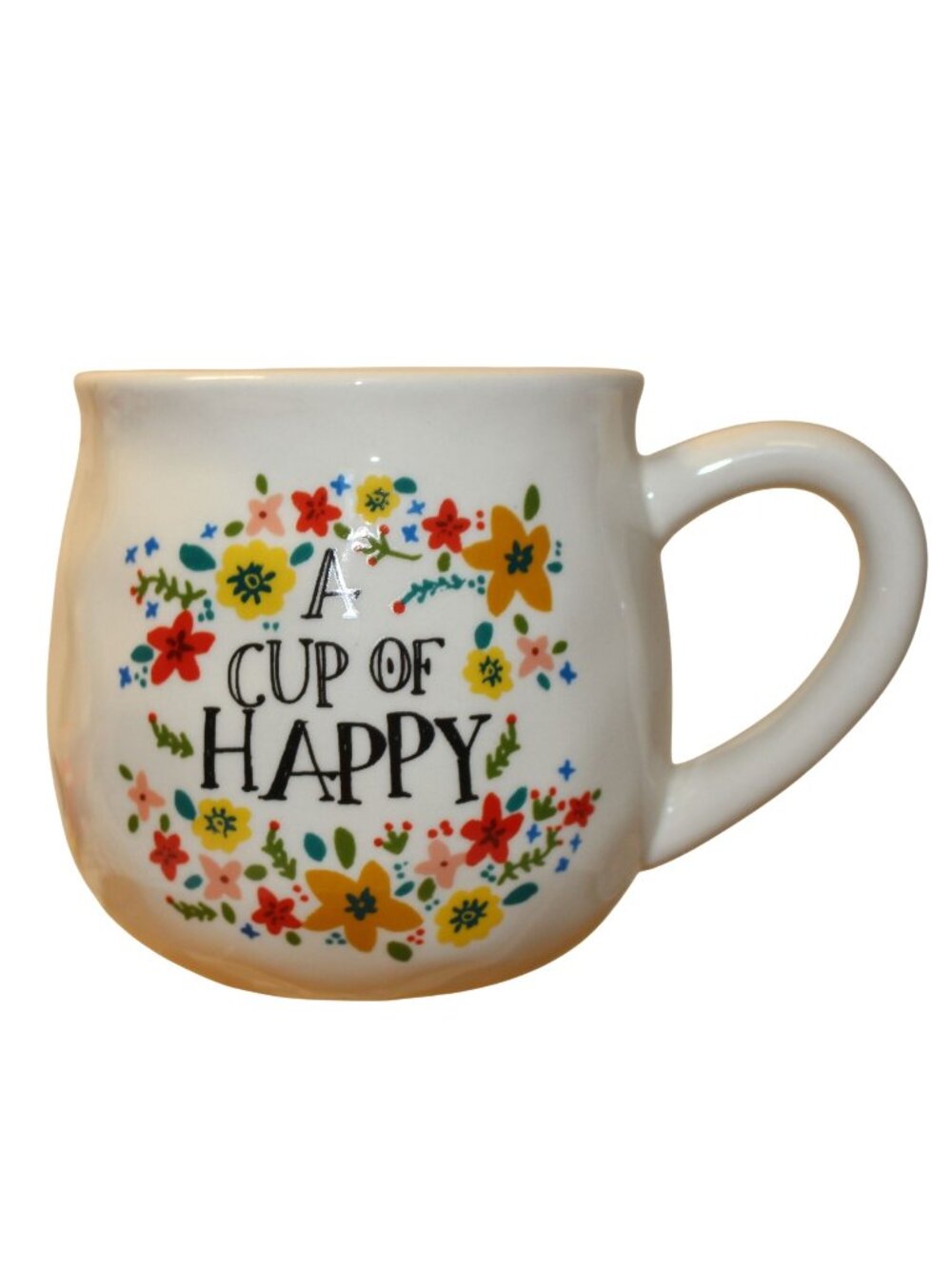 Natural Life A Cup of Happy Floral Folk Ceramic Coffee Mug 16oz Boho Inside Text